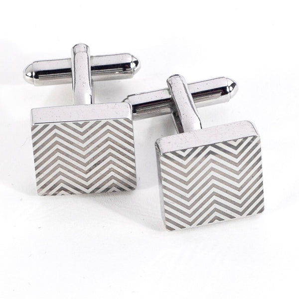 Square Waive Design Rhodium Cufflinks