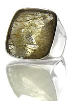 Large Capri Flat Square Cocktail Ring Golden Rutile Quartz