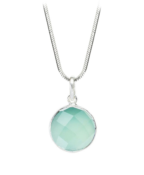 Arabesque Round Cutout Pendant Aqua Chalcedony