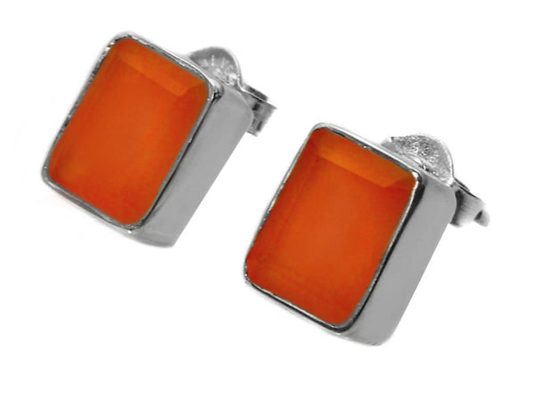 Small Square Gemstone Studs Carnelian