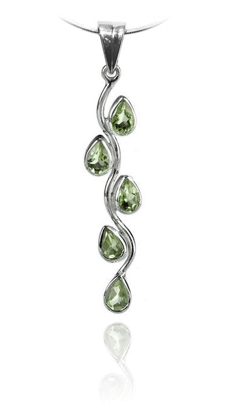 Vertical Five Stone Leaf Drop Pendant Green Amethyst
