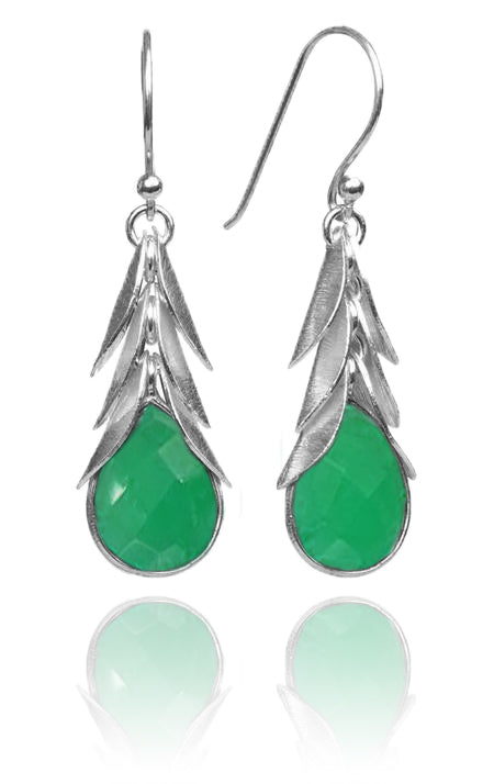 Long Curved Gemstone Drop Earrings Green Amethyst