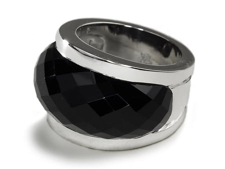 Mexican Art Deco Ebony Cocktail Ring Black Rutile Quartz 8