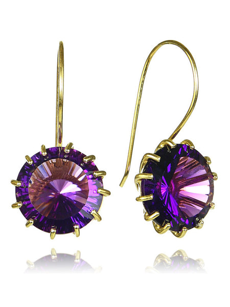 18K Gold Plated Milano Threaded Circle Drops Amethyst