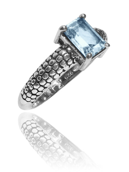 Sumatra Band with Emerald Cut Stone Ring - Blue Topaz size 8