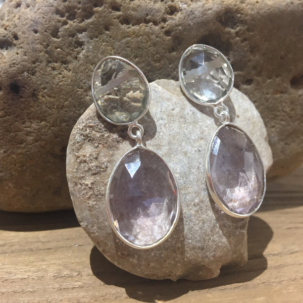 Large River Rock Earrings - Amethyst/Green Amethyst