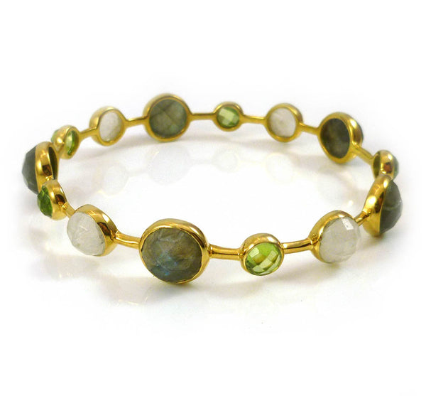 Gold Plated Art Deco Pop Bangle Labradorite, Peridot, White Moonstone