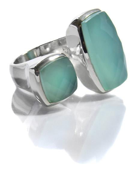 Two Stone Non-Connect Ring Aqua Chalcedony