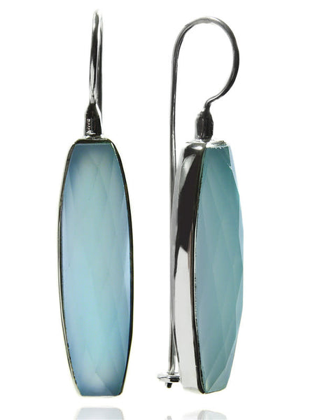 Mini Faceted Vertical Drop Earrings Blue Chalcedony