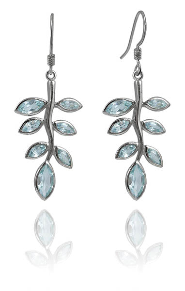 Jaipuri Stone Leaf Drop Earrings Blue Topaz