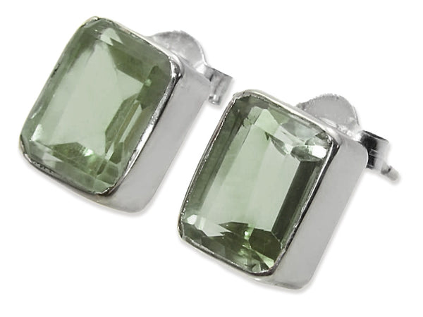 Small Square Gemstone Studs Green Amethyst