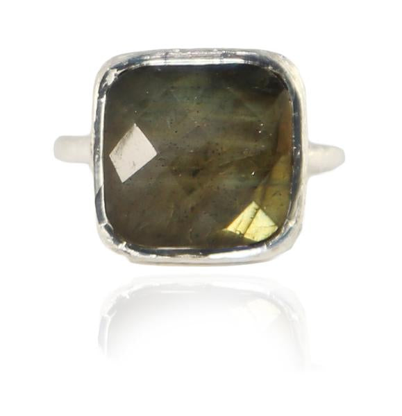 Capri Large Stackable Square Ring Labradorite
