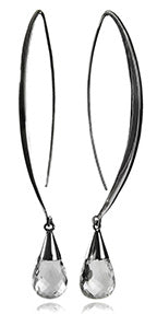 Long Curved Gemstone Drop Earrings Clear Quartz