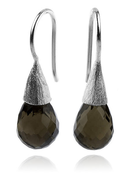 Small Quartz with Brushed Top Earrings Smokey Quartz