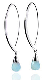 Long Curved Gemstone Drop Earrings Aqua Chalcedony