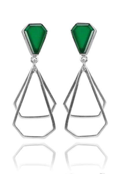 German Building Earrings Green Onyx