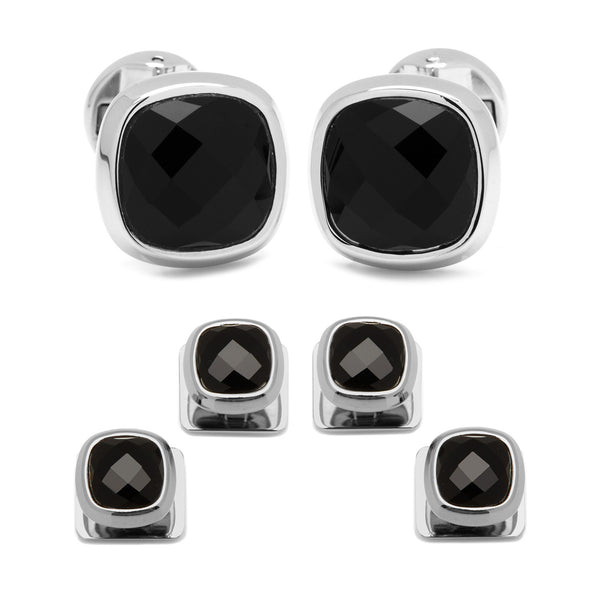 Faceterd Onyx Cushion Stud Set