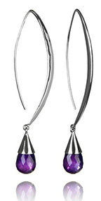 Long Curved Gemstone Drop Earrings Amethyst