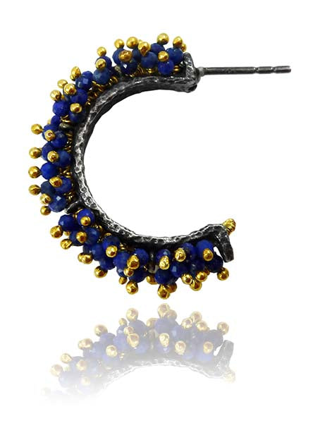 Gold Plated Coral Hoop Earrings Lapis Lazuli