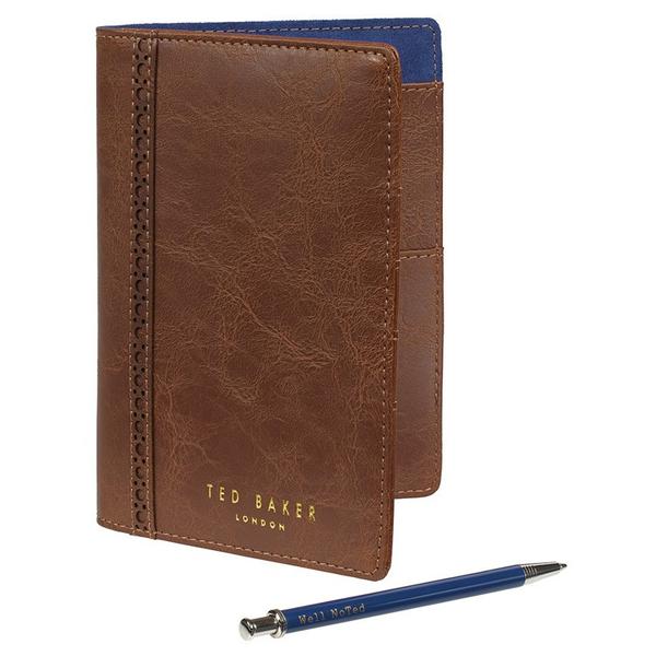 Ted Baker Mens Brogue Passport Travel Wallet & Pen