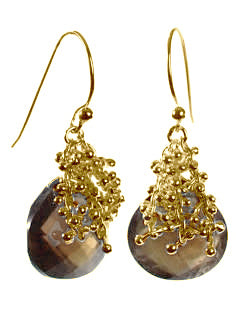 18K Gold Plated Small Burst Earrings Smokey Quartz