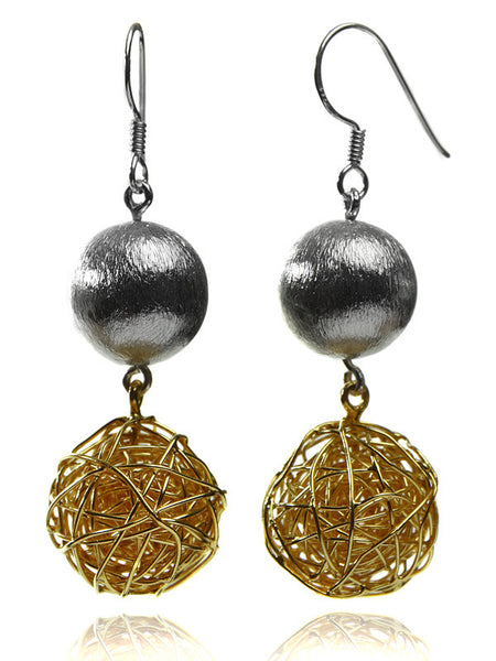 Zamalek Wire Wrap and Satin Ball Earrings