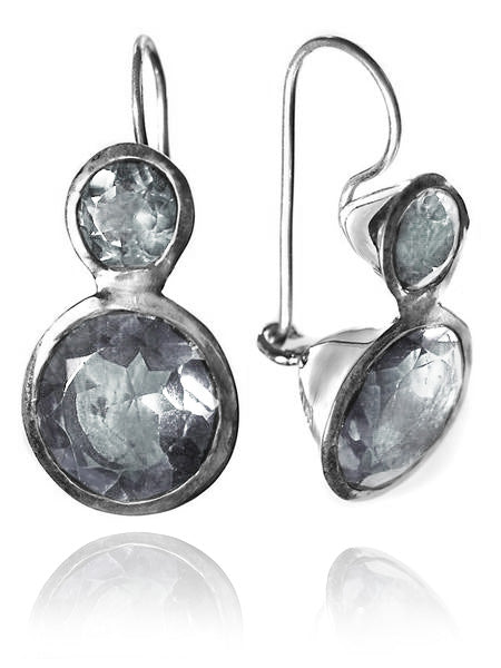 Large Jaipuri Two Stone Drop Earrings Clear Quartz
