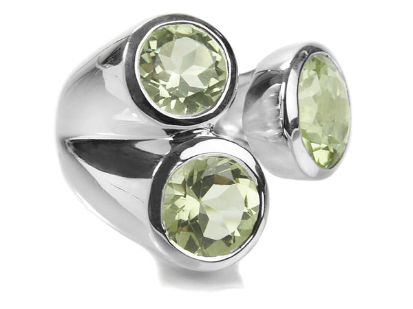 Three Stone Jaipuri Non-Connect Ring Green Amethyst