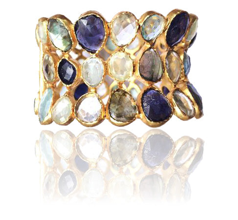 Mosaic Jaipur Cobblestone Cuff Prehnite, Labradorite, Iolite, Aquamarine