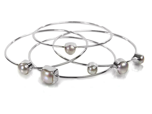 Four Stacked Jaipuri Stone Bangles White Pearl
