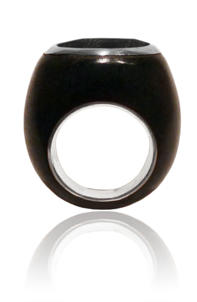 Mexican Art Deco Ebony Cocktail Ring Black Rutile Quartz 8
