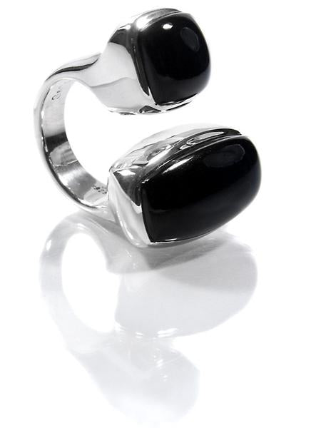 Two Stone Non-Connect Ring Black Onyx Cabochon