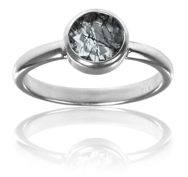 Stackable Jaipuri Circle Ring Black Rutile Quartz