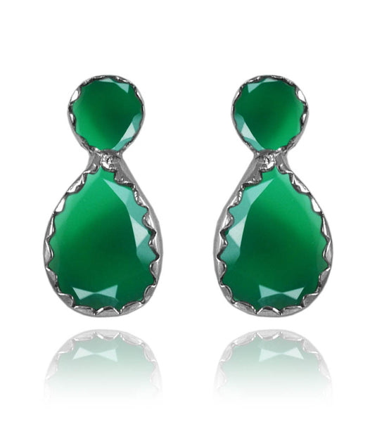 Two Stone Leaf Studs Green Onyx