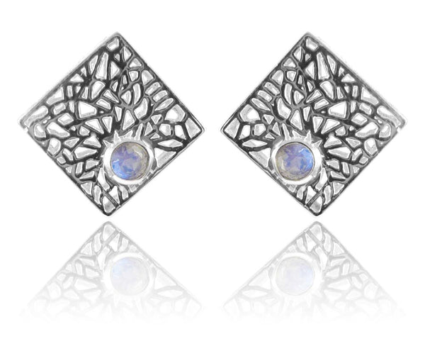 Mosaic Square Earrings White Moonstone