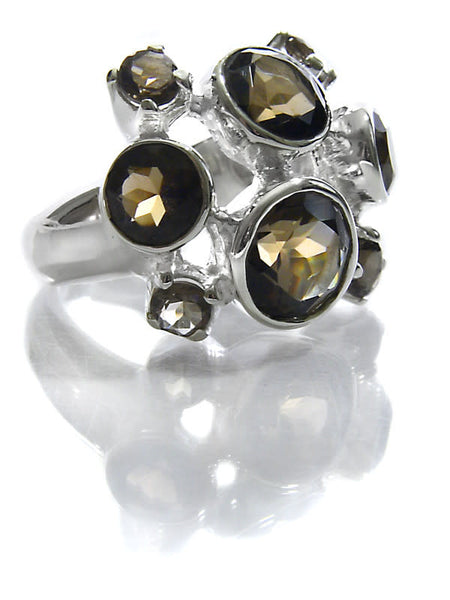 Eight Stone Free Style Bubble Ring Smokey Quartz