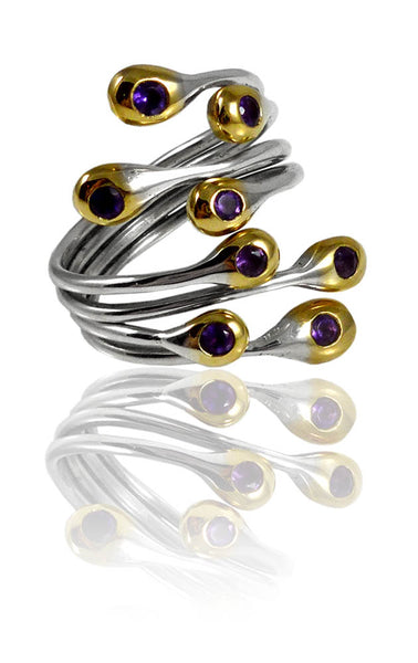 Peacock Feathers Ring Amethyst