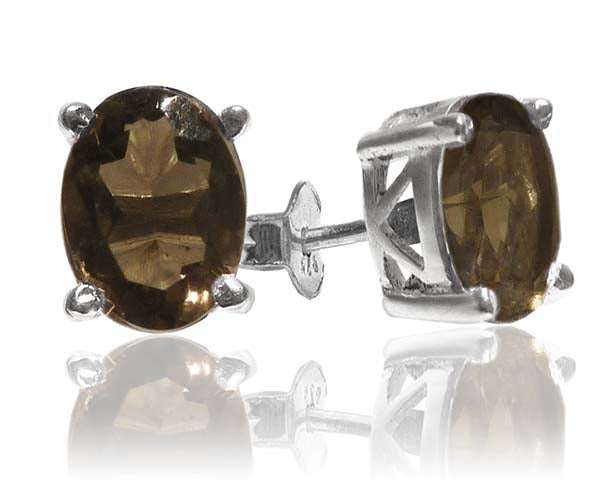 Jaipuri Studs Smokey Quartz