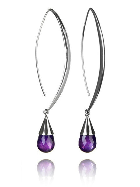 Long Curved Gemstone Drop Earrings Amethyst