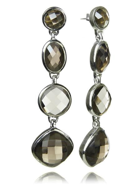 Four Geometric Drop Earring Smokey Quartz