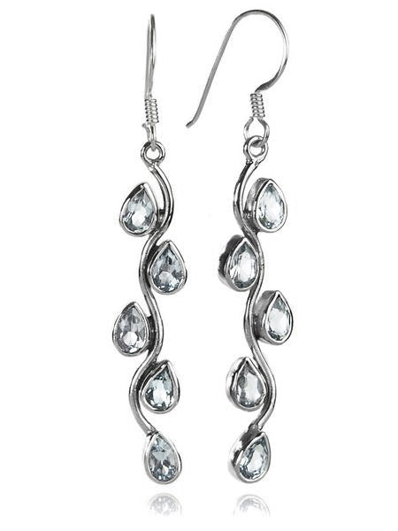 Vertical Stone Leaf Drop Earrings Clear Quartz
