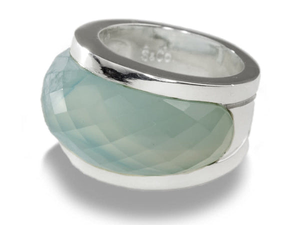 Curved Venetian Faceted Cocktail Band Aqua Chalcedony