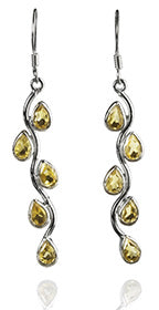 Vertical Stone Leaf Drop Earrings Citrine