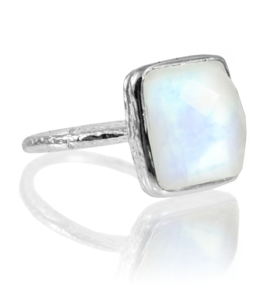 Capri Large Stackable Square Ring White Moonstone