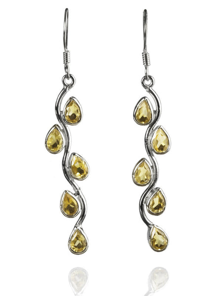 Vertical Stone Leaf Drop Earrings Citrine