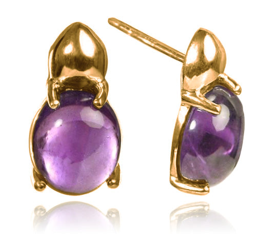 18K Gold Plated Large Khepri Scarab Stone Beetle Earrings Amethyst
