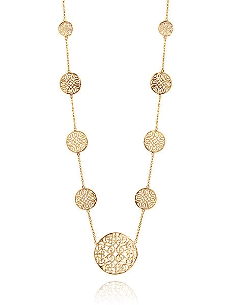 18K Gold Plated 11 Disc Arabesque Long Necklace