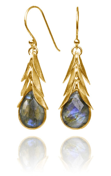 Gold Plated Brazilian Leaf Stone Drops Labradorite