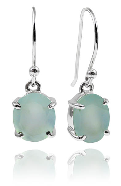 Da Vinci Four Prong Oval Earrings Aqua Chalcedony