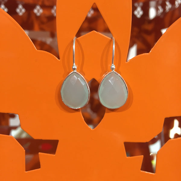 Slim Peacock Earrings - Aqua Chalcedony